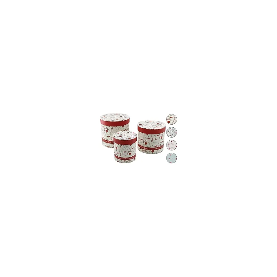 3PCS YUVARLAK ÇİÇEK DESENLİ - MİX RENKLİ KARTON HEDİYE KUTUSU 18-16-12CM
