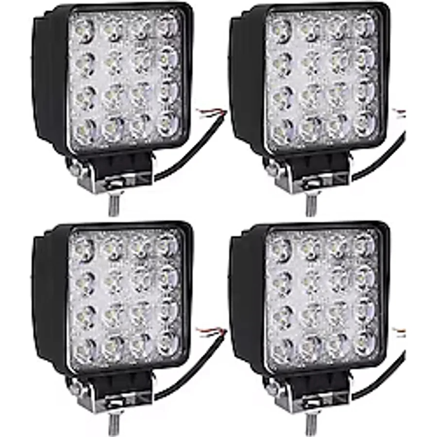 4 Adet 16 Led Off Road Kare Çalışma Lambası Sis Lambası Projektör Gündüz Farı 48 Watt