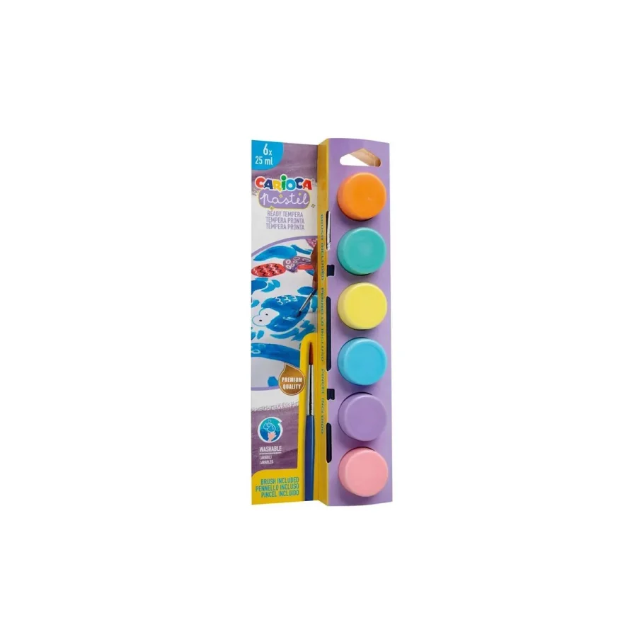 4 Adet Carioca Tempera Suluboya Süper Yıkanabilir Fırçalı Pastel Renkler 6x25Ml