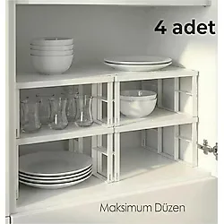4 Adet Dolap Içi Düzenleyici Raf Tabak Bardak Rafı Metal Kaliteli Raf