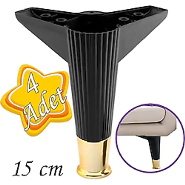4 Adet Golden Ayak 15 Cm Siyah Altın Gold Mobilya Kanepe Sehpa Ünite Koltuk Ayağı Baza Ayak Ayakları