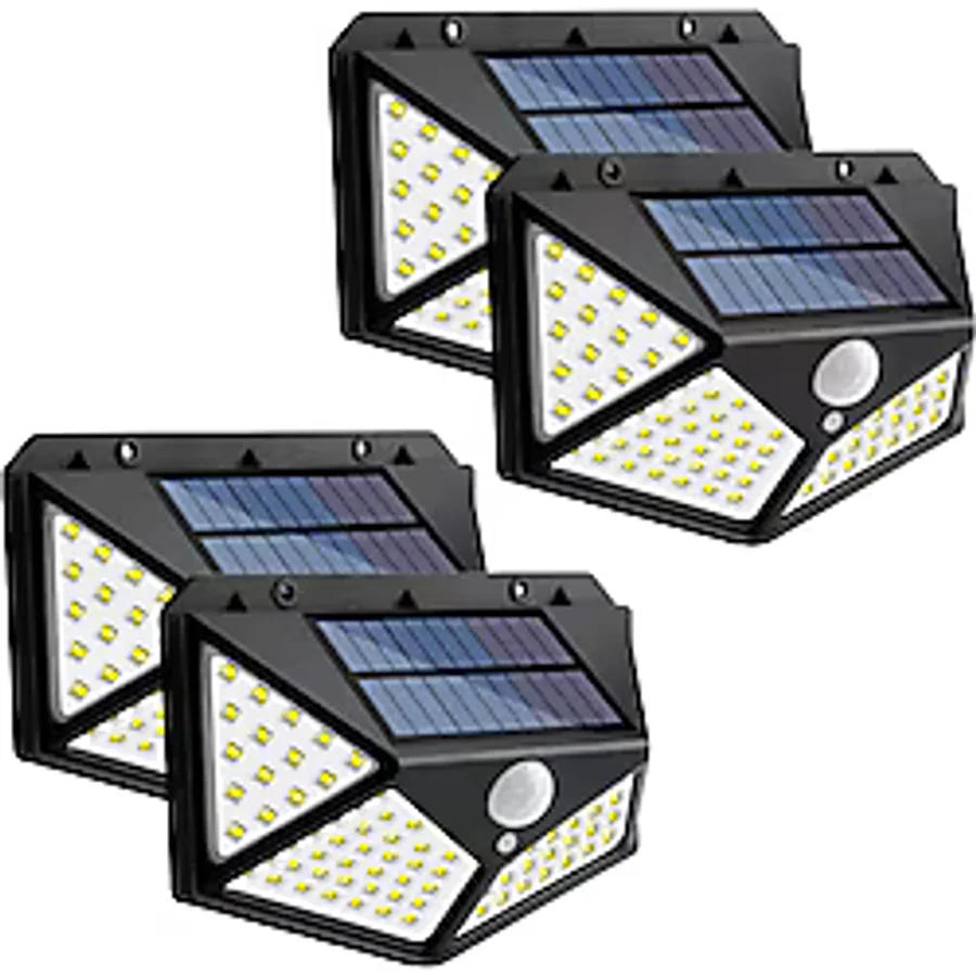 4 Adet Güneş Enerjili Solar Bahçe Duvar Lamba Aydınlatma 100 Led
