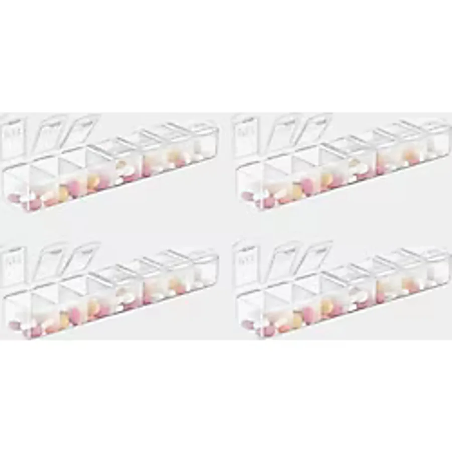 4 Adet Haftalık İlaç Kutusu - Günlük Bölmeli, Şeffaf Kapaklı Tablet ve Vitamin Organizer