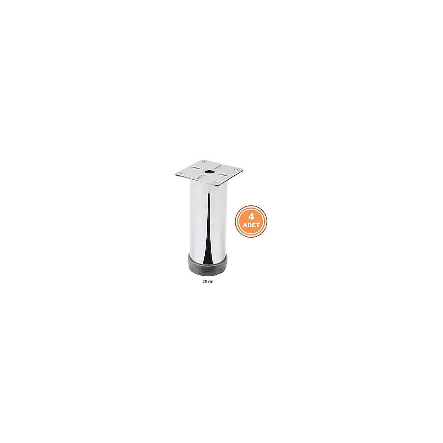 4 Adet Mobilya Ayağı Metal 25 cm Alttan Ayarlı 42 mm Krom Ayak