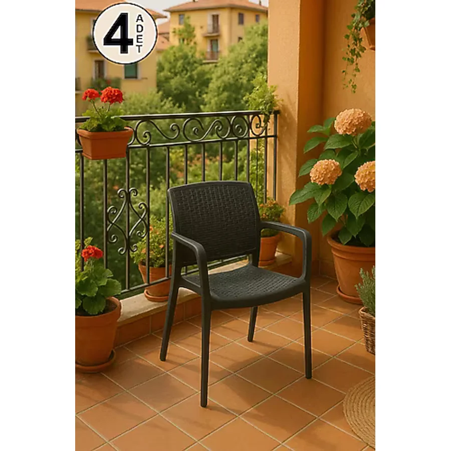 4 Adet Rattan Lüx Antrasit Sandalye / Balkon-Bahçe-Teras