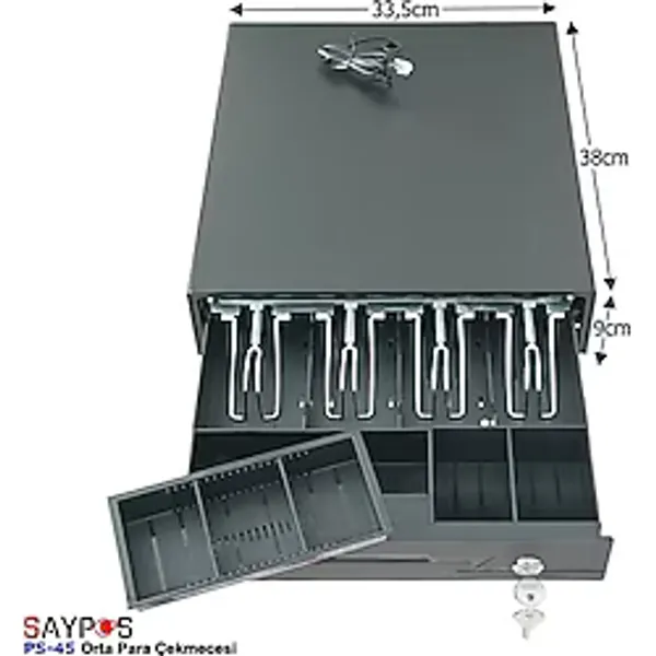 4 Banknot Gözlü Yazarkasa Pos Bağlantılı ve Anahtardan Açılır Para Çekmecesi 33,5x38x9cm