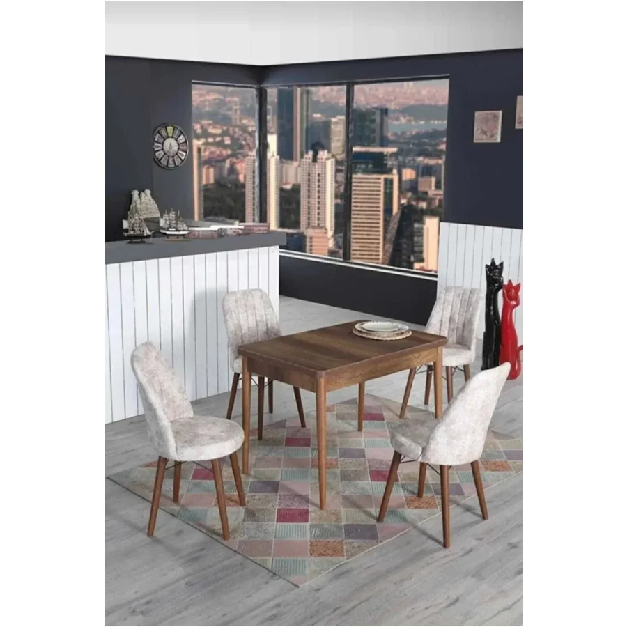4 Kişilik Sabit Masa Sandalye Takımı 70X110 Cm Mutfak Masası Takımı Yemek Masası Masa Takımı