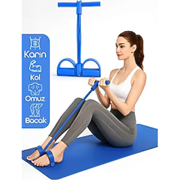 4 Lastik Body Trimmer Karın Kol Jimnastik Egzersiz Mekik Çekme Evde Spor Kondisyon Kürek Aleti Mavi - 39