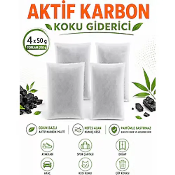 4 Lü Aktif Karbon Koku Giderici Kese Ayakkabı Dolap Çekmece Gibi Alanlar İçin 50g Kese X 4 Adet