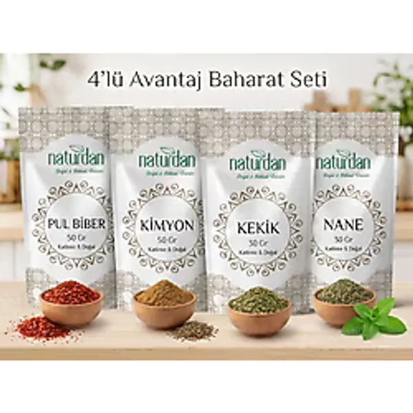 4'Lü Avantaj Baharat Seti 50 Gr Pul Biber, 50 Gr Kimyon 30 Gr Kekik, 30 Gr Nane