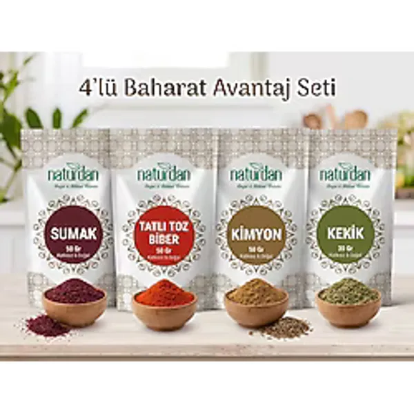 4 'Lü Baharat Avantaj Seti ( 50 Gr Sumak - 50 Gr Tatlı Toz Biber - 50 Gr Kimyon - 30 Gr Kekik