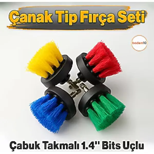 4'Lü Çanak Tip Renkli Matkap Uyumlu Çok Amaçlı Temizlik Fırça Seti Araç, Banyo, Derz, Jant, Fayans