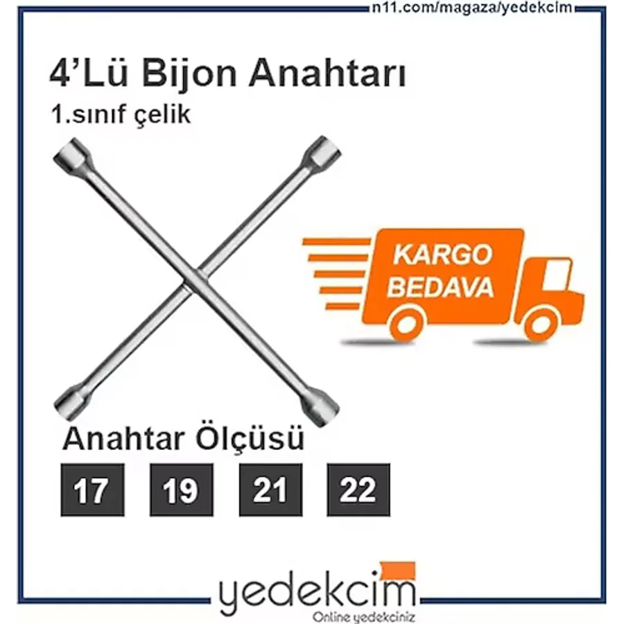 4'Lü Istavroz Bijon Anahtarı - Dolgu Çelik - %100 Yerli Üretim