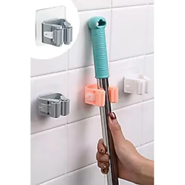 4'lü Set Kendinden Yapışkanlı Mop ve Süpürge Tutucu - Delmeden Duvar Organizeri, Güçlü Yapışkanlı Banyo ve Mutfak Sopa Tutucu, Kaymaz Silikon Tutucu Duvar Askısı