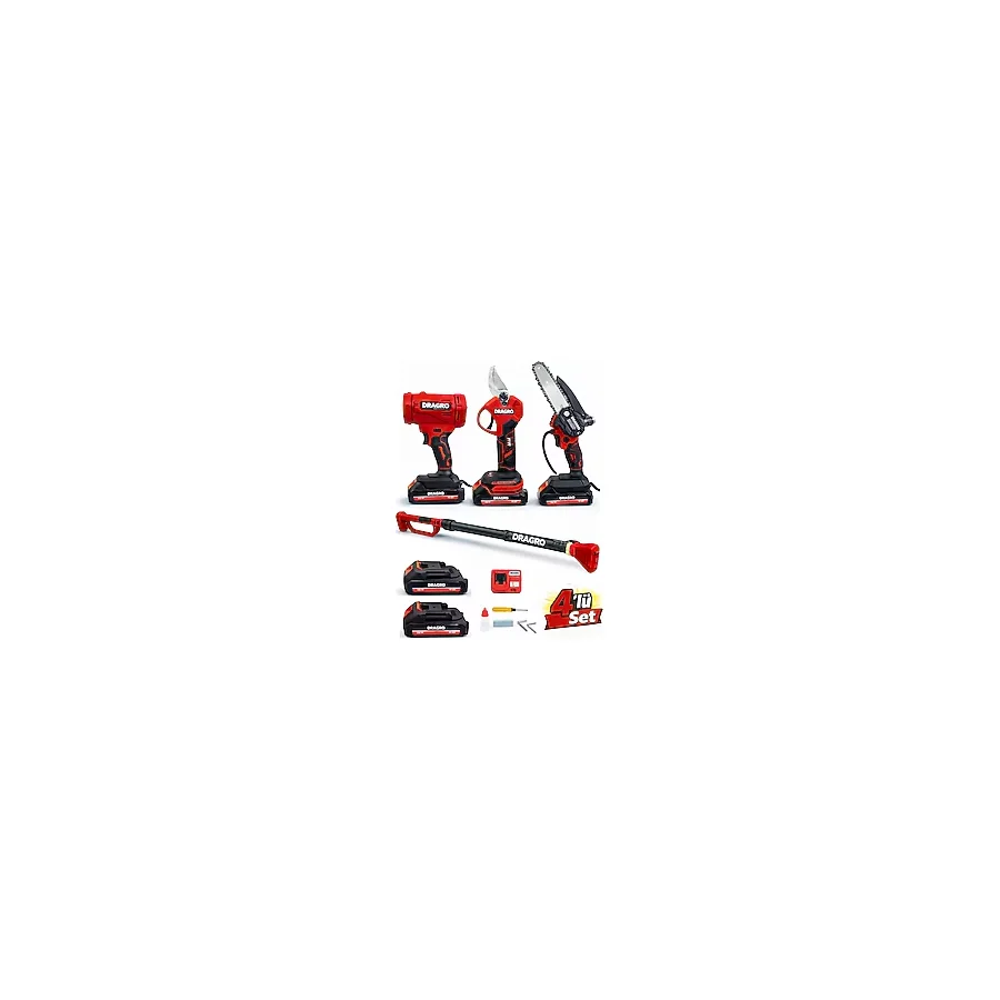 4'Lü Set Şarjlı Makas + Otomatik Yağlı Testere + Yaprak Üfleme + Teleskopik Kol