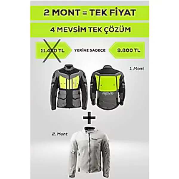 4 Mevsim Tek Paket Motosiklet Montu - Yazlık Fileli + Kışlık Mont + Yağmurluk + Polar