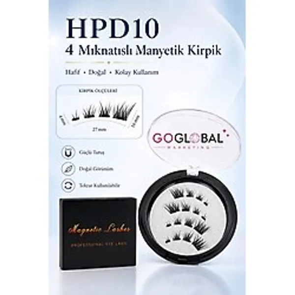 4 Mıknatıslı Manyetik Takma Kirpik Hpd10 Yapıştırıcısız Doğal Görünüm Hafif Tekrar Kullanılabilir
