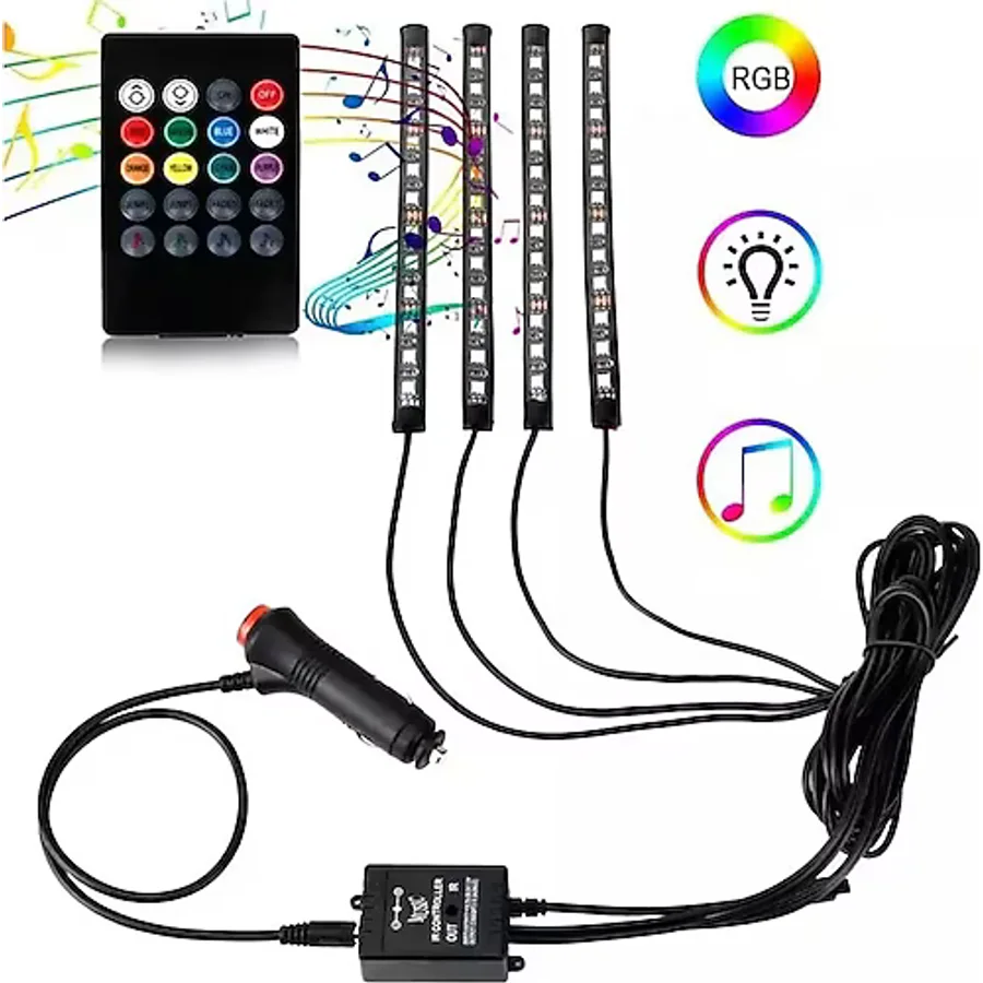 4 Parcali Uzaktan Kumandali Ayak Alti Aydinlatma 12 Led Cok Renkli Muzikli Araba Ledi