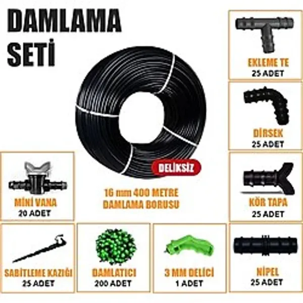 400 Metre Damla Sulama Sistemi Seti Damlama Hortumu Ve Ek Parçaları Bahçe Ağaç Fidan Sebze Sulama Ekipmanları Damlama Borusu