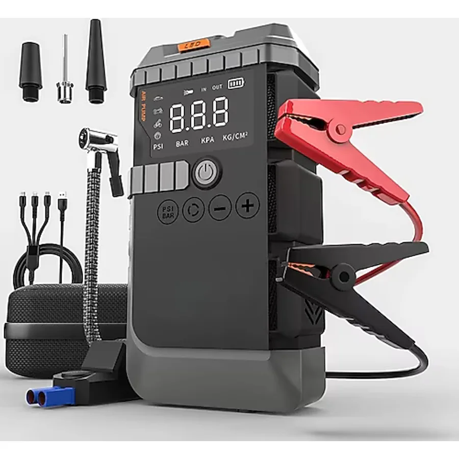 4000A Akü Takviye Cihazı 150 Psı Hava Kompresörü 12V Araç Jump Starter 12000Mah Powerbank Lastik Şişirme Dijital Ekranlı