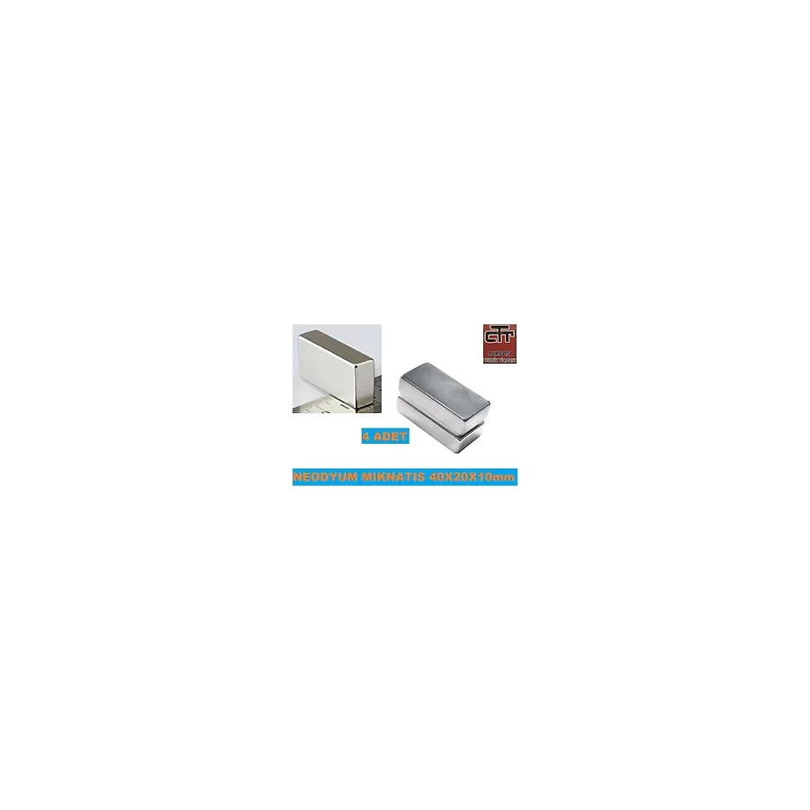40X20X10 Mm 4 Adet Blok Neodyum Süper Güçlü Mıknatıs