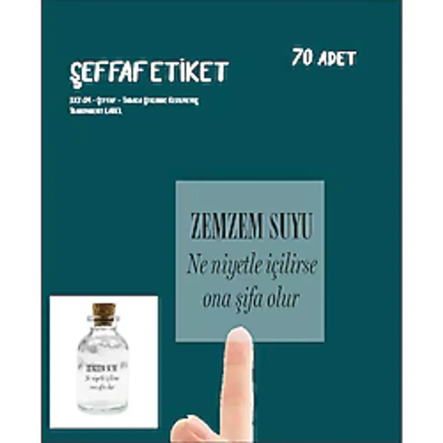 43 Cici Süsler Organizasyon Hediye Etiketi Zemzem Suyu Şişe Etikert 3x3 cm Şeffaf
