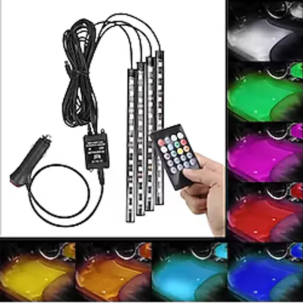 48 LED ARAÇ İÇİ AYAK ALTI LED IŞIK KUMANDALI MÜZİĞE DUYARLI ÇAKMAKLIK GİRİŞLİ ÇOK RENKLİ ARAÇ İÇİ AYDINLATMA