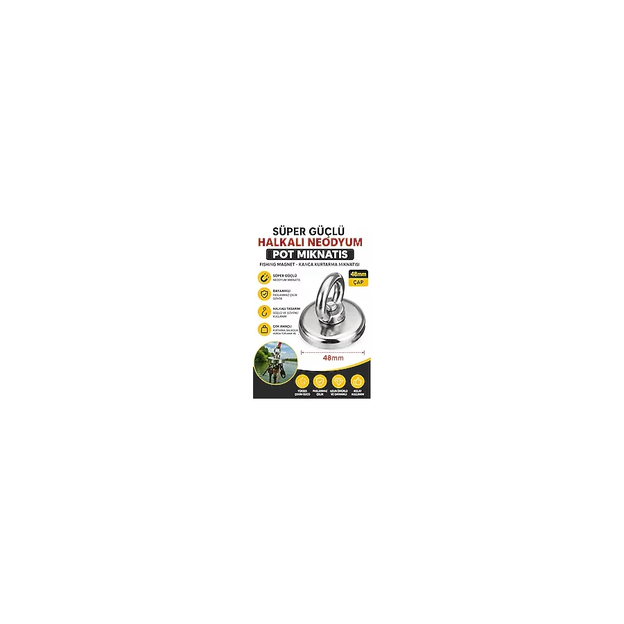 48 Mm Halkalı Neodyum Pot Mıknatıs Süper Güçlü Fishing Magnet Kurtarma Mıknatısı