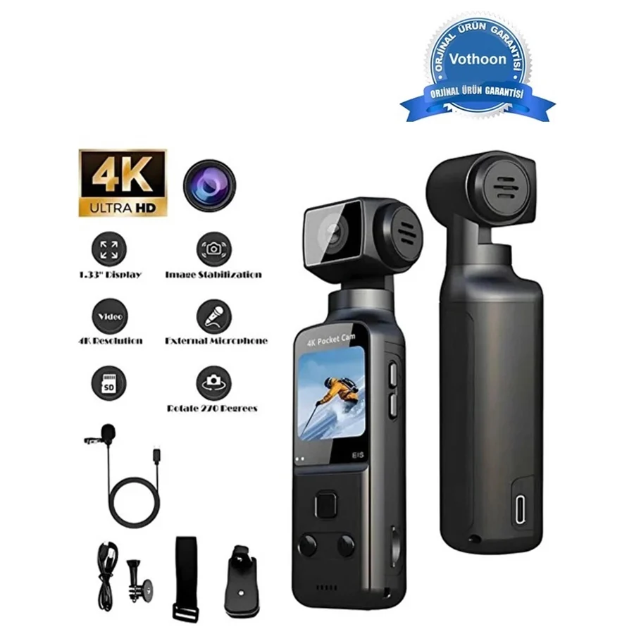 4K Ultra Hd 270° Döndürülebilir Su Geçirmez Wifi Vlog Spor Ve Aksiyon Kamerası