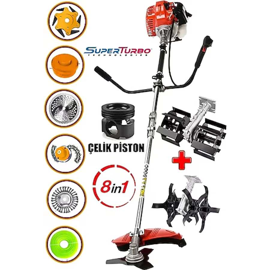 4x4 Ultra Güçlendirilmiş 8ın1 Benzinli Yan Tip Tırpan Ot Biçme Motoru + 2 Çapalama Eşeleme Seti