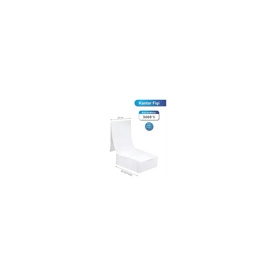 5,5x24 Kantar Fişi 80 Gr. 3000 Adet , Beyaz Otokopili Sürekli Form 5,5x24 Cm