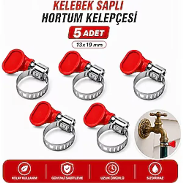 [5 ADET] 13X19 Mm Kelebek Saplı Hortum Kelepçesi Vidalı Paslanmaz Çelik Ayarlanabilir Boru Klipsi