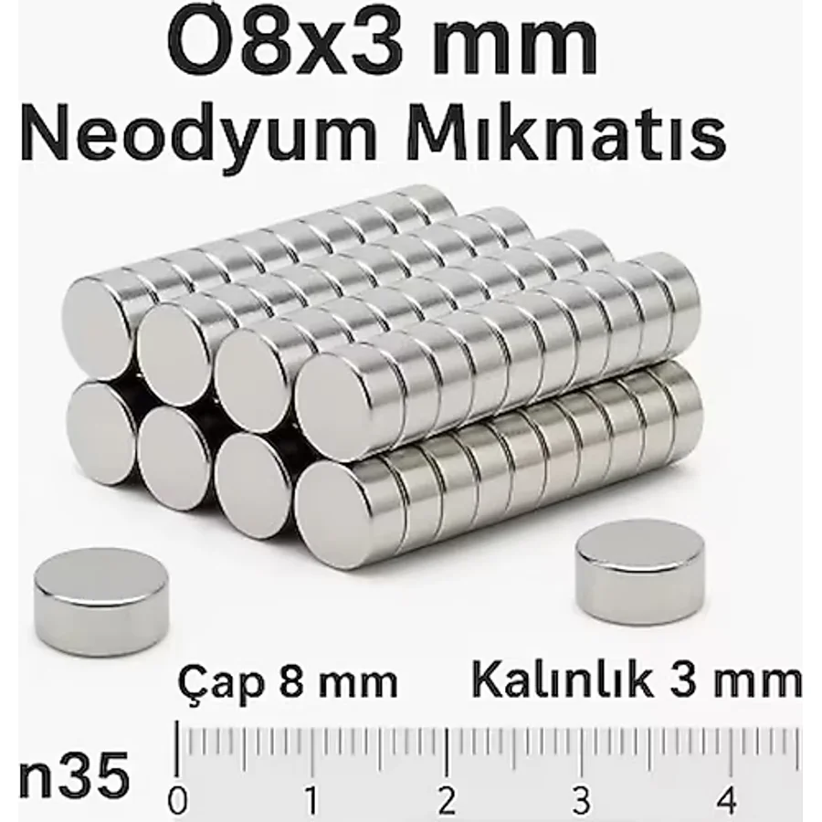 5 Adet 8X3mm Yuvarlak Neodyum Mıknatıs Güçlü Nikel Kaplamalı Kaliteli Dayanıklı Magnet