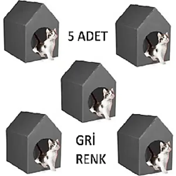 5 Adet Gri Kedi Köpek Evi Kulübesi Yuvası Plastik Demonte Taşınabilir