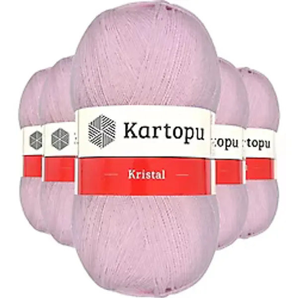 5 Adet Kristal Çift Katlı El Örgü Lif İpi Açık Pembe K699 - Kartopu Mudanis