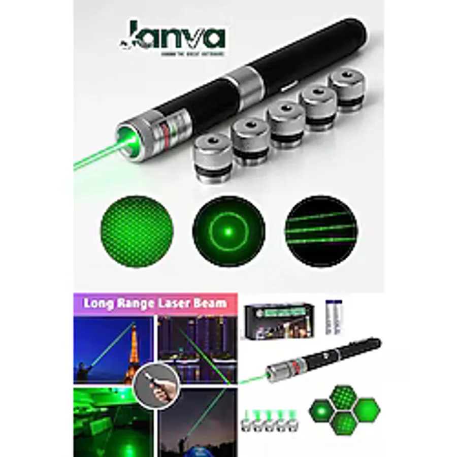 5 Başlıklı Yeşil Lazer Pointer Pilli 50 Km Etkili 5 Başlıklı Siyah