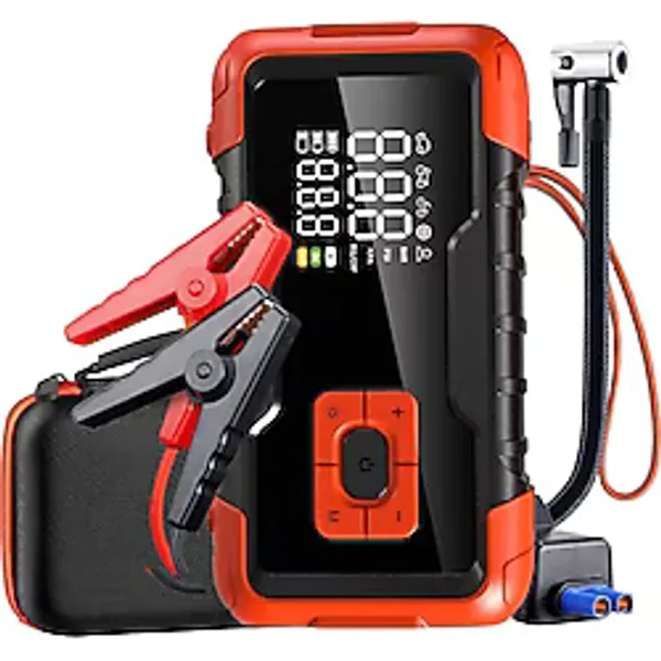 5 i 1 Arada Şarjlı Akü Takviye Cihazı Auhma Powerbank Özellikli Acil Durum Ateşleyici + Kompresör