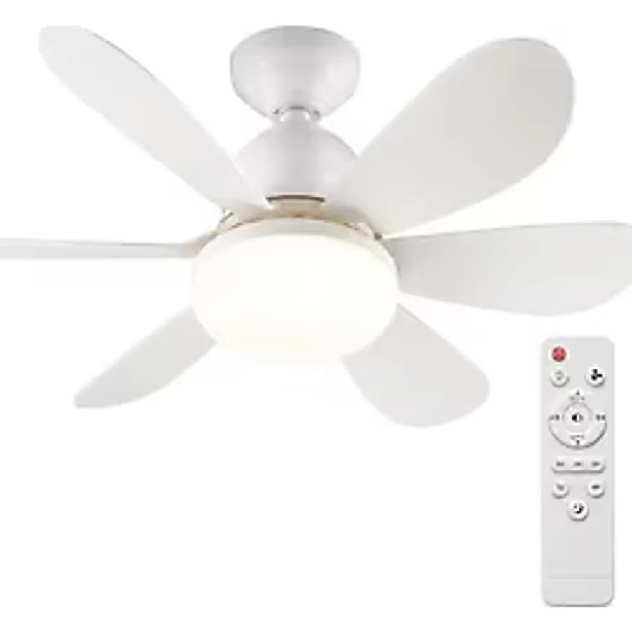 5 Kanatlı LED Işıklı Tavan Vantilatörü - Sessiz Çalışan, Uzaktan Kumandalı, Modern Beyaz Tasarım