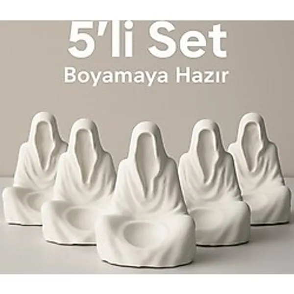5'li Meditasyon Figürü Boyanabilir Alçı Obje - Gölgelik & Tütsülük Tasarımı Hobi ve Dekor