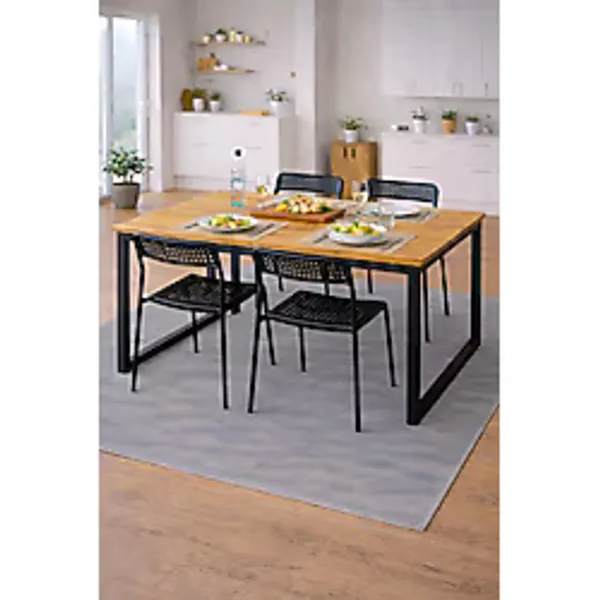 5'li Mutfak Masa Takımı, 4 Sandalye Ve 1 Masa, Yemek Odası, Bahçe Takımı, 4 Kişilik, Metal Ayaklı Masa: Çam/siyah- Sandalye: Siyah