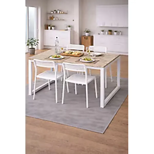 5'li Mutfak Masa Takımı, 4 Sandalye Ve 1 Masa, Yemek Odası, Bahçe Takımı, 4 Kişilik, Metal Ayaklı Masa: Merkür/beyaz - Sandalye: Beyaz