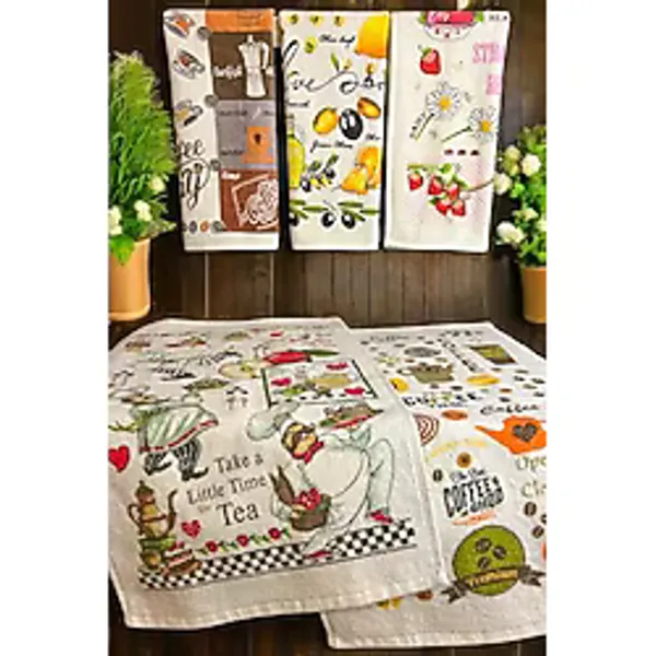 5'li Pamuklu Baskılı Havlu Seti 30x50 cm El Yüz Mutfak Havlusu Yumuşak Desenli Su Emici Set