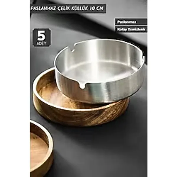 5'li Set Skoçlu Küllük 10 cm Paslanmaz Çelik Kül Tablası Sigara Küllüğü