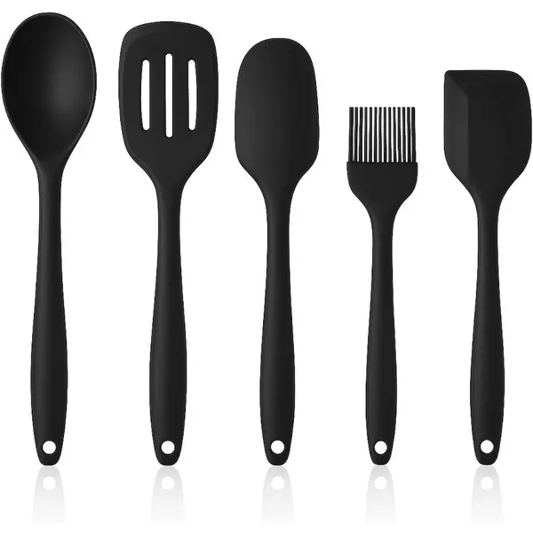 5'li Silikon Mutfak Seti - Kaşık, Kepçe, Spatula, Yağ Fırçası Renkli Pişirme Seti Isıya Dayanıklı Mutfak Gereçleri (Renk Stok Durumuna Göre Gönderilir)