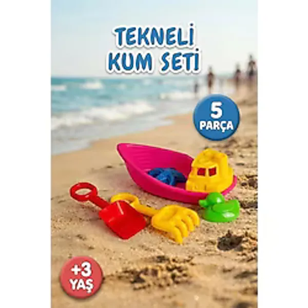 5 Parça Eğlenceli Havuz Ve Plaj Oyuncağı - Kürek Tırmık Ve Kum Kalıplı Tekneli Kum Seti