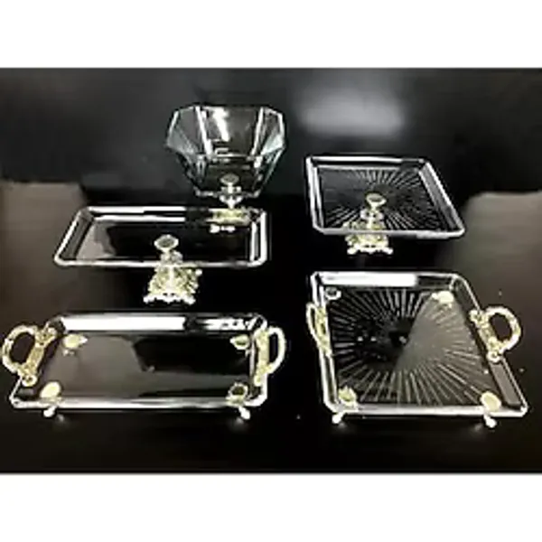5 Parça Gümüş Döküm Ayaklı Sunumluk Set Pasta - Kurabiye - Tatlı - Servis Tabağı