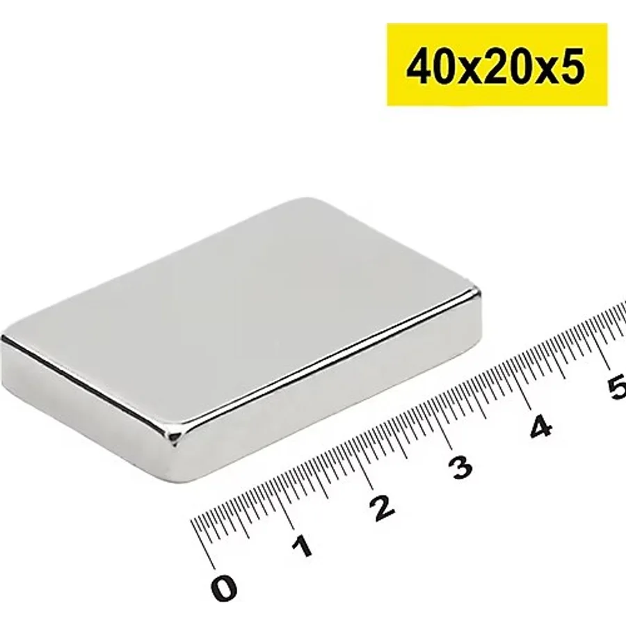 50 Adet 40X20x5mm Neodyum Magnet Güçlü N35 Mıknatıs Köşeli Nikel Kaplama