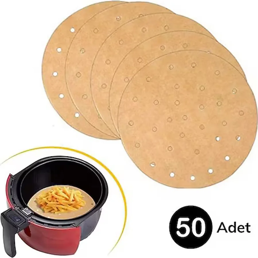 50 Adet Air Fryer Pişirme Kağıdı Tek Kullanımlık Gıda Pişirme Kağıdı Delikli Yuvarlak Model (2818)