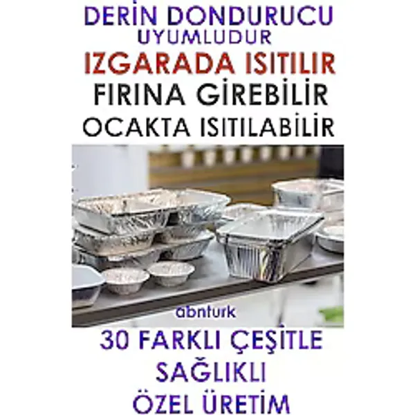 50 Adet Alüminyum Folyo Yemek Kabı 350-500GR Hacim Kap-Kase Yüksek Soğuk+Isıya Dayanan Fırına Uygun