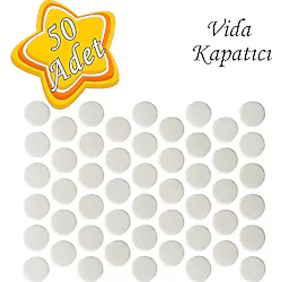 50 Adet Beyaz Vida Kapatıcı Yapışkanlı Vida Tapası Tıpası Kapağı Vida Gizleyici